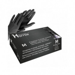 Рукавиці чорні нітрилові HOFFEN black нестерильні текстуровані без пудри розмір M
