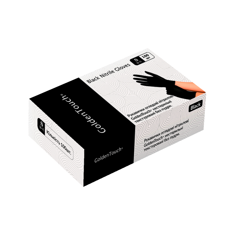 Рукавиці нітрилові чорні Golden Touch Black неопудрені S