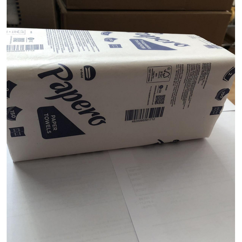 Паперові рушники V-складання, 150 л, 2шара, 100% целюлоза, 23*21см, 150125