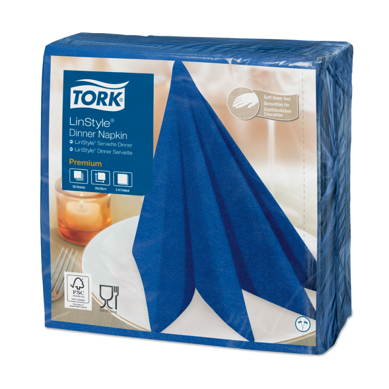Сервірувальні серветки Tork Linstyle синього кольору 39х39 один шар 50 шт. Австрія 478856